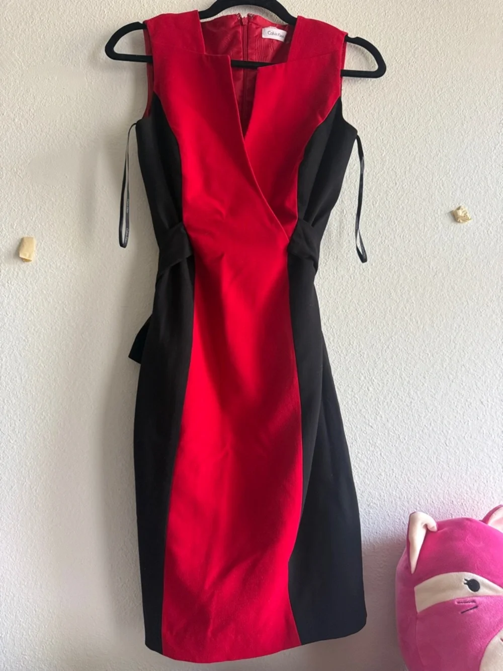 Calvin Klein Red and Black Colorblock Midi Sheath Dress size 4 - Picture 6 of 15